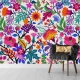 Colorful flowers and tropic leaves wallpaper, Adhesive Wallpaper, Wall mural, Removable, temporary wallpaper Peel & Stick