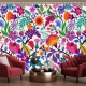 Colorful flowers and tropic leaves wallpaper, Adhesive Wallpaper, Wall mural, Removable, temporary wallpaper Peel & Stick