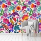 Colorful flowers and tropic leaves wallpaper, Adhesive Wallpaper, Wall mural, Removable, temporary wallpaper Peel & Stick