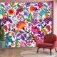 Colorful flowers and tropic leaves wallpaper, Adhesive Wallpaper, Wall mural, Removable, temporary wallpaper Peel & Stick