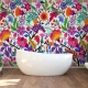 Colorful flowers and tropic leaves wallpaper, Adhesive Wallpaper, Wall mural, Removable, temporary wallpaper Peel & Stick