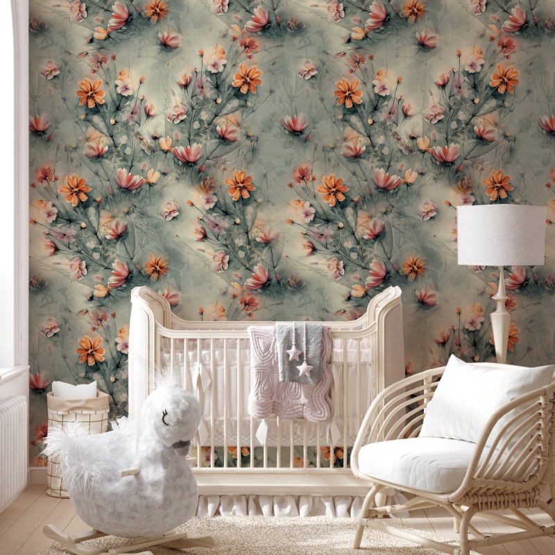 Colorful flowers and tropic leaves wallpaper, Adhesive Wallpaper, Wall mural, Removable, temporary wallpaper Peel & Stick