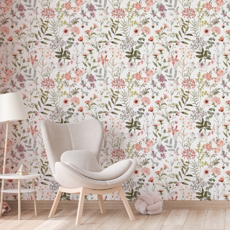 Wild Flowers Peel and Stick Wallpaper l Watercolor Wild Floral Wallpaper l Floral Removable Wallpaper