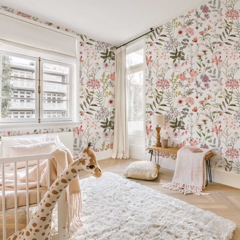 Wild Flowers Peel and Stick Wallpaper l Watercolor Wild Floral Wallpaper l Floral Removable Wallpaper