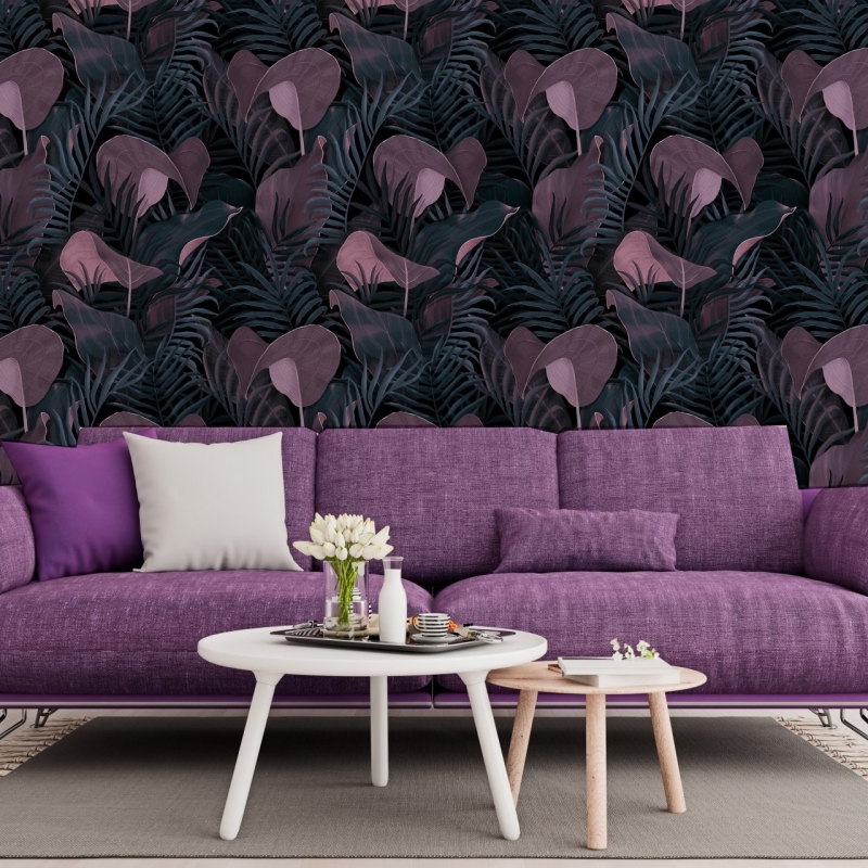 Banana Leaf Wallpaper Peel and Stick l Dark Tropical Wallpaper