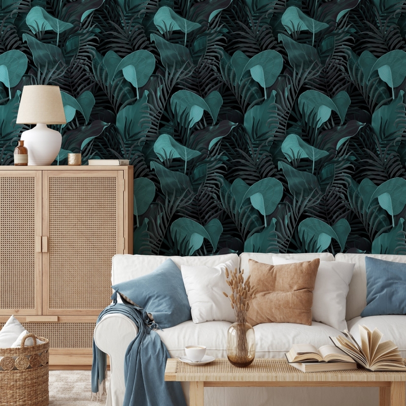 Banana Leaf Wallpaper Peel and Stick l Dark Tropical Wallpaper