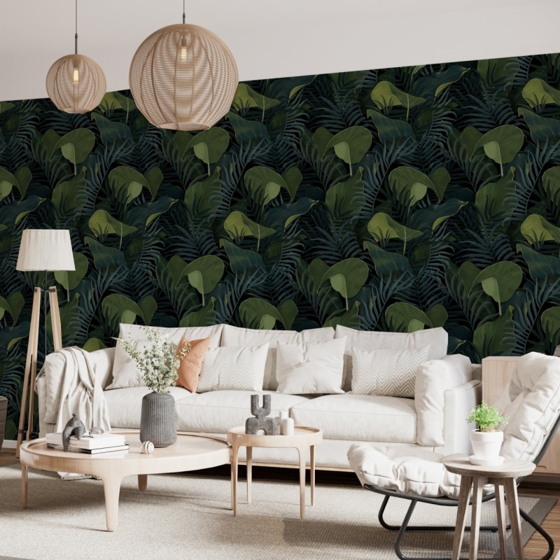 Banana Leaf Wallpaper Peel and Stick l Dark Tropical Wallpaper