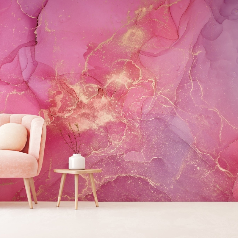 Watercolor Pink Marble Wallpaper, Removable Wallpaper Abstract Pink and Gold Wall Mural, Self Adhesive, Peel and Stick, Wall Decor