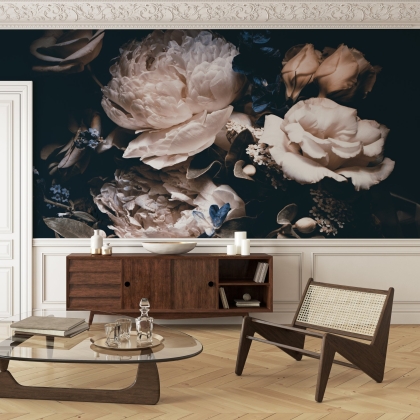 Dark Peony flowers wallpaper Mural - peony floral mural, Floral Wallpaper - Removable Wallpaper - Dark Floral wallpaper