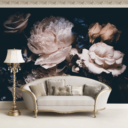 Dark Peony flowers wallpaper Mural - peony floral mural, Floral Wallpaper - Removable Wallpaper - Dark Floral wallpaper