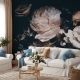 Dark Peony flowers wallpaper Mural - peony floral mural, Floral Wallpaper - Removable Wallpaper - Dark Floral wallpaper