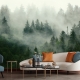 Foggy Forest Wallpaper - peel and stick, removable, Landscape Mural, Mountains, Wall Decoration, Wood, Nature, Forest Mural, Green Forest