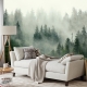 Foggy Forest Wallpaper - peel and stick, removable, Landscape Mural, Mountains, Wall Decoration, Wood, Nature, Forest Mural, Green Forest