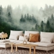 Foggy Forest Wallpaper - peel and stick, removable, Landscape Mural, Mountains, Wall Decoration, Wood, Nature, Forest Mural, Green Forest