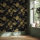 Black and Gold leaves on dark background peel and stick removable wallpaper Gold color doesnt shine, it is matte