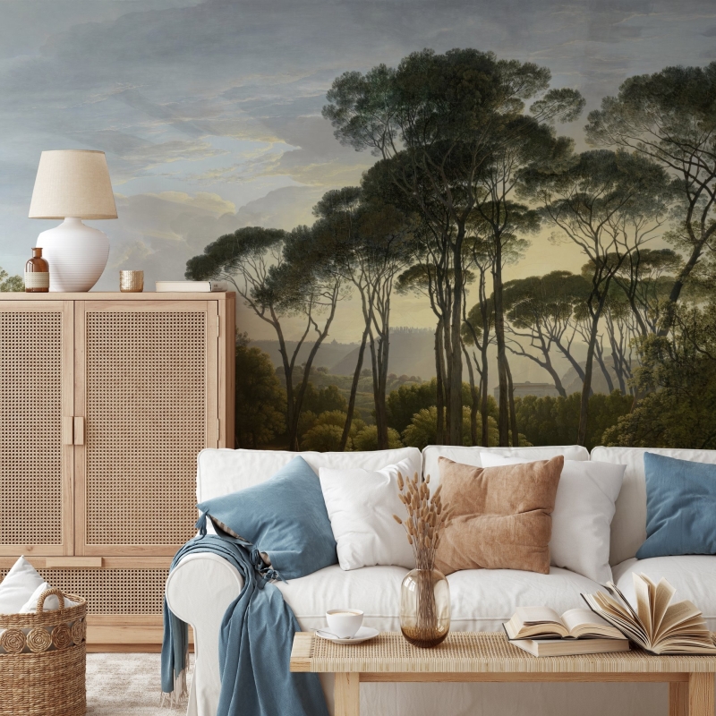 Umbrella Pines Wallpaper, Forest Wallpaper, Peel and Stick, Removable Wallpaper