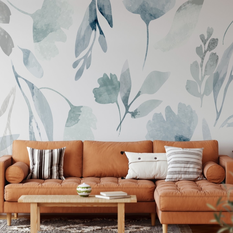 Peel and Stick floral wallpaper, Blue Flowers, Self Adhesive Wallpaper, Botanical Wallpaper, Removable Wallpaper