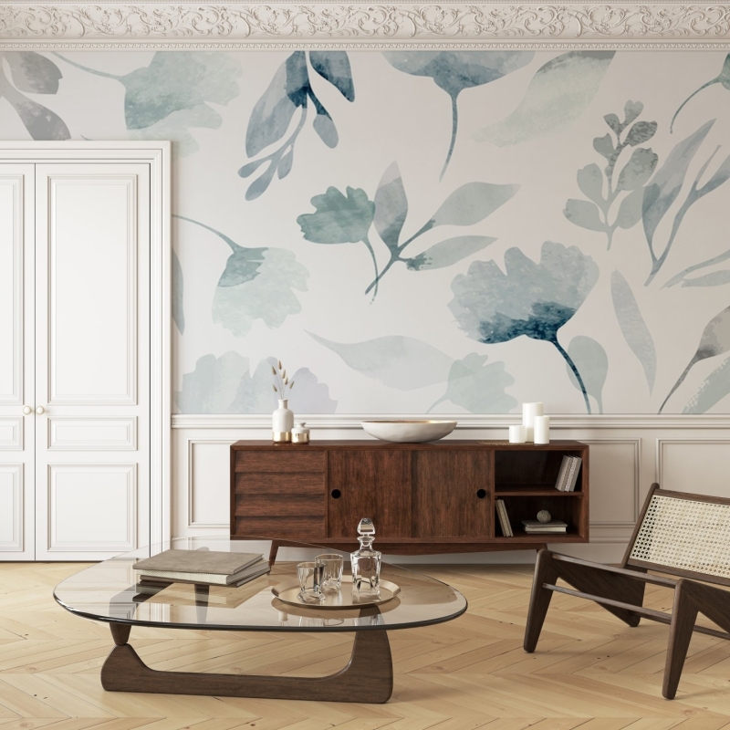 Peel and Stick floral wallpaper, Blue Flowers, Self Adhesive Wallpaper, Botanical Wallpaper, Removable Wallpaper