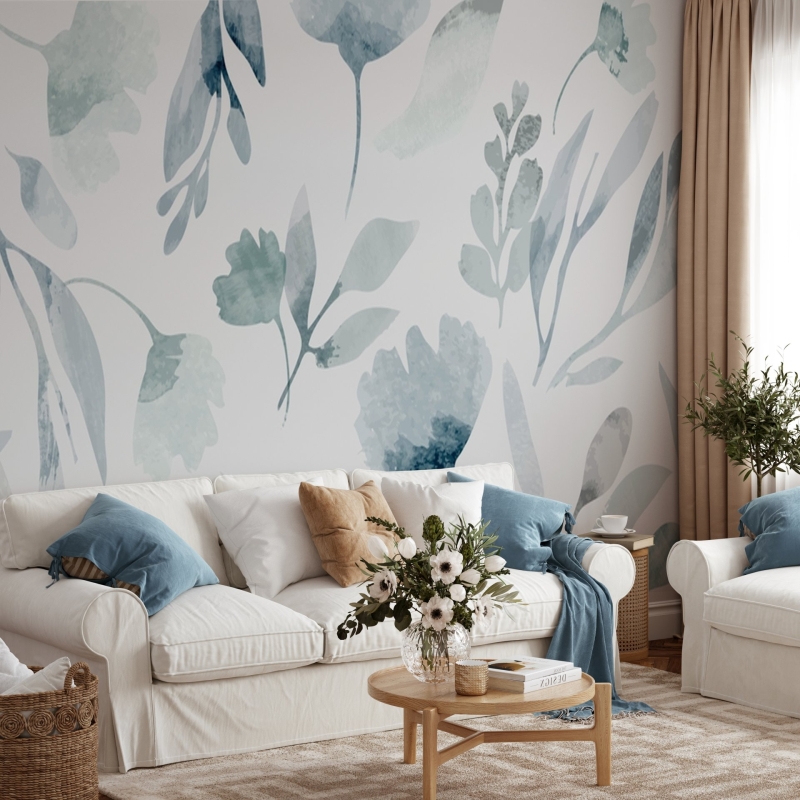 Peel and Stick floral wallpaper, Blue Flowers, Self Adhesive Wallpaper, Botanical Wallpaper, Removable Wallpaper