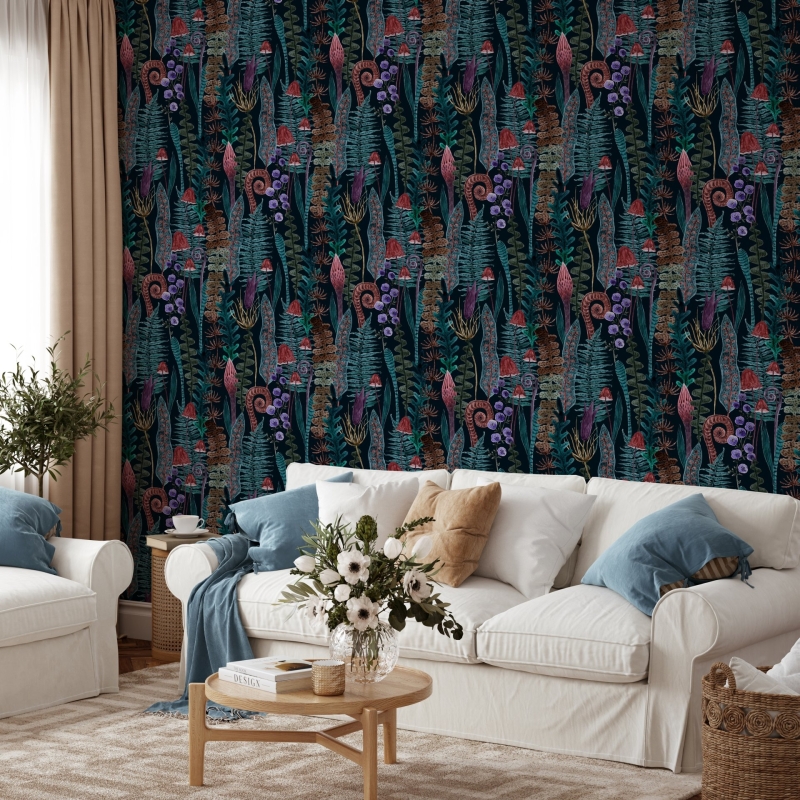 Peel and Stick Wallpaper, Botanical Wallpaper, Removable Wallpaper, Watercolor Wallpaper