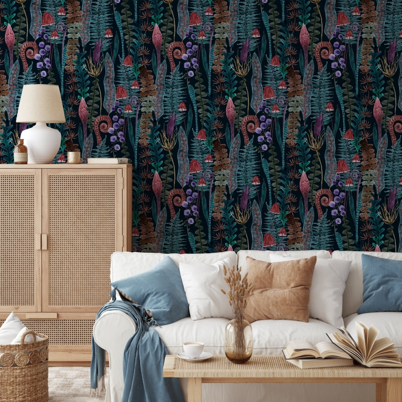 Peel and Stick Wallpaper, Botanical Wallpaper, Removable Wallpaper, Watercolor Wallpaper
