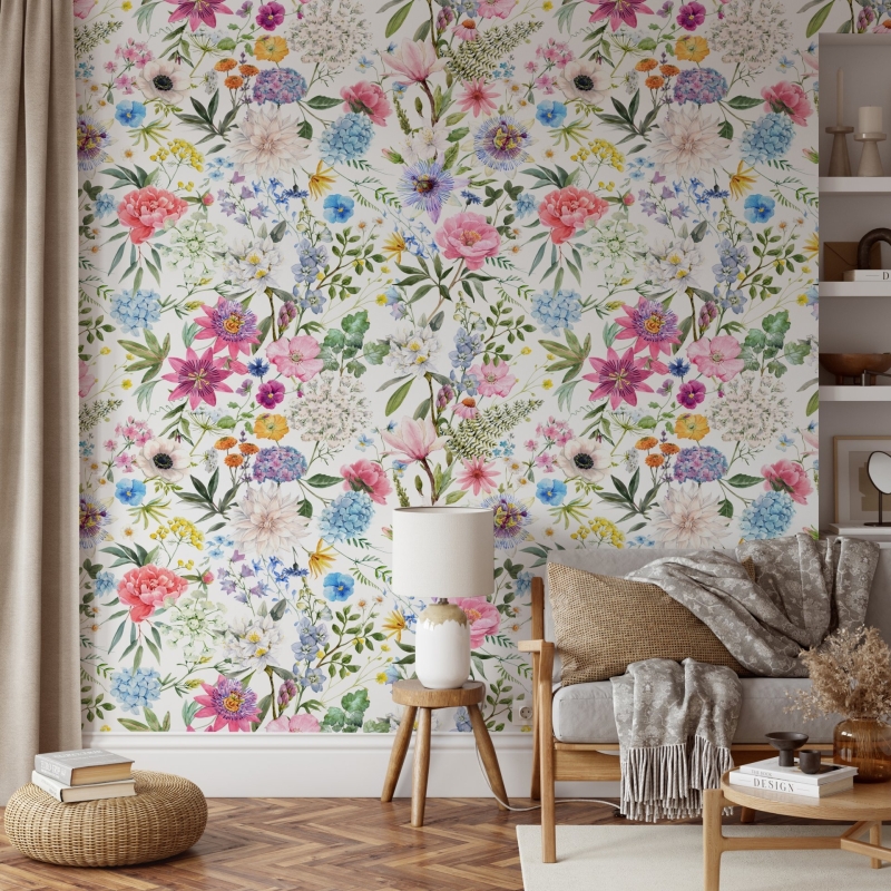 Floral Wallpaper Peel and Stick, Watercolor Botanical Wallpaper