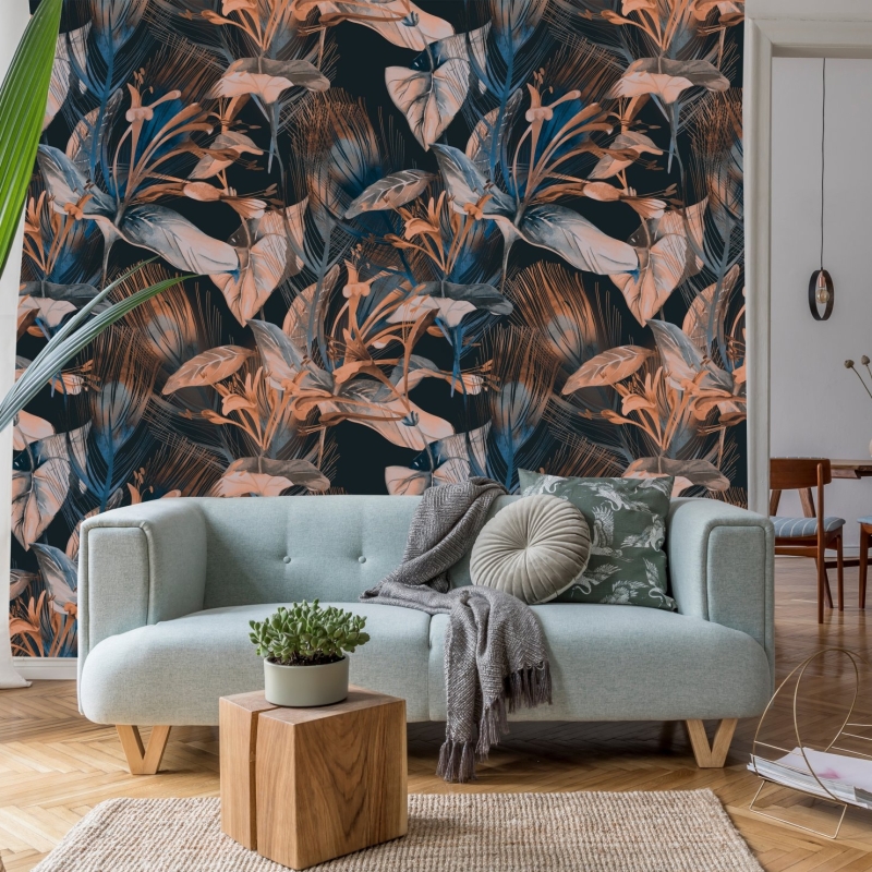 Dark floral Wallpaper, Peel and Stick, Large Flowers Wall Mural