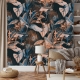 Dark floral Wallpaper, Peel and Stick, Large Flowers Wall Mural