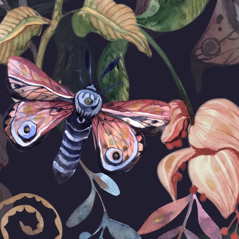 Dark Floral Wallpaper, Peel and Stick, Animal Wallpaper