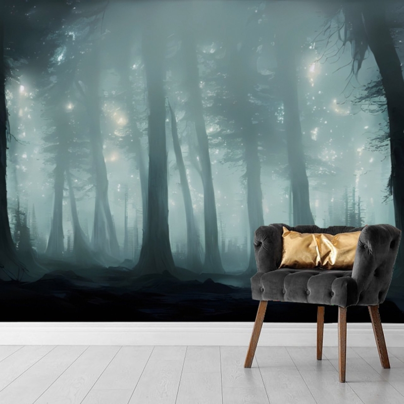 Mysterious foggy Forest Wallpaper, Deep Forest, Mystic Forest Wall Mural