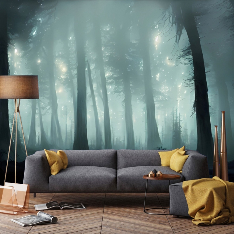 Mysterious foggy Forest Wallpaper, Deep Forest, Mystic Forest Wall Mural