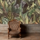 Removable Botanical Vintage Wallpaper, Leaves Wallpaper, Wild Cats