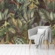 Removable Botanical Vintage Wallpaper, Leaves Wallpaper, Wild Cats