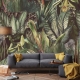 Removable Botanical Vintage Wallpaper, Leaves Wallpaper, Wild Cats