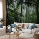 Tropical wallpaper, Forest wallpaper, green tropical leaves, Peel and Stick, temporary wallpaper