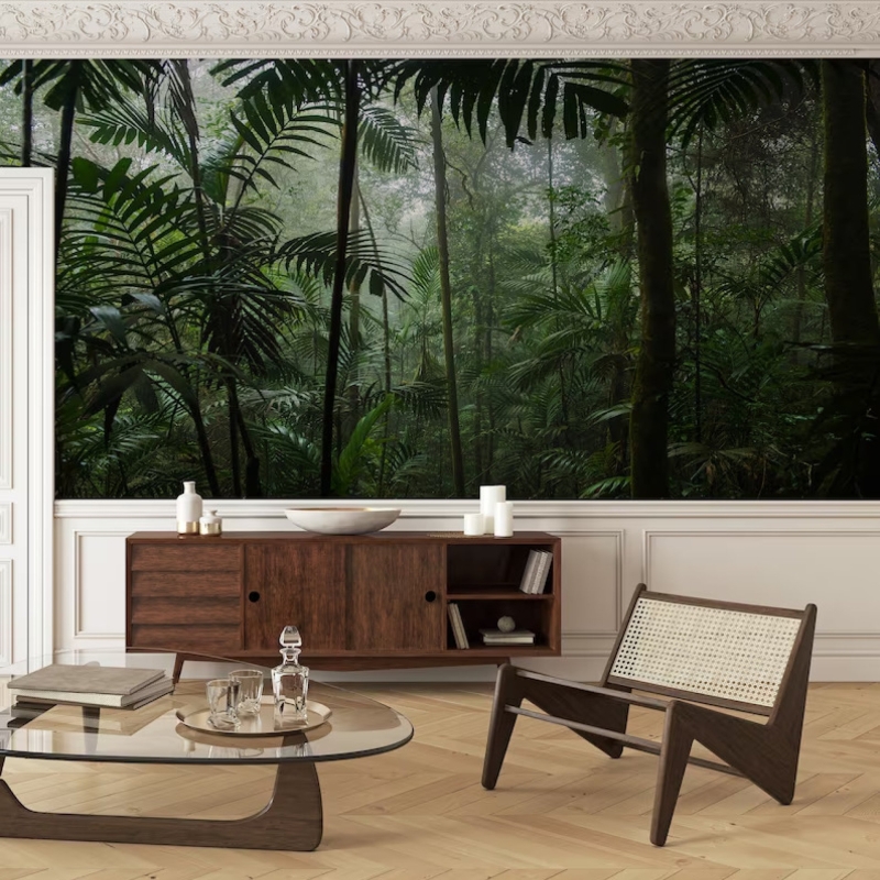 Tropical wallpaper, Forest wallpaper, green tropical leaves, Peel and Stick, temporary wallpaper