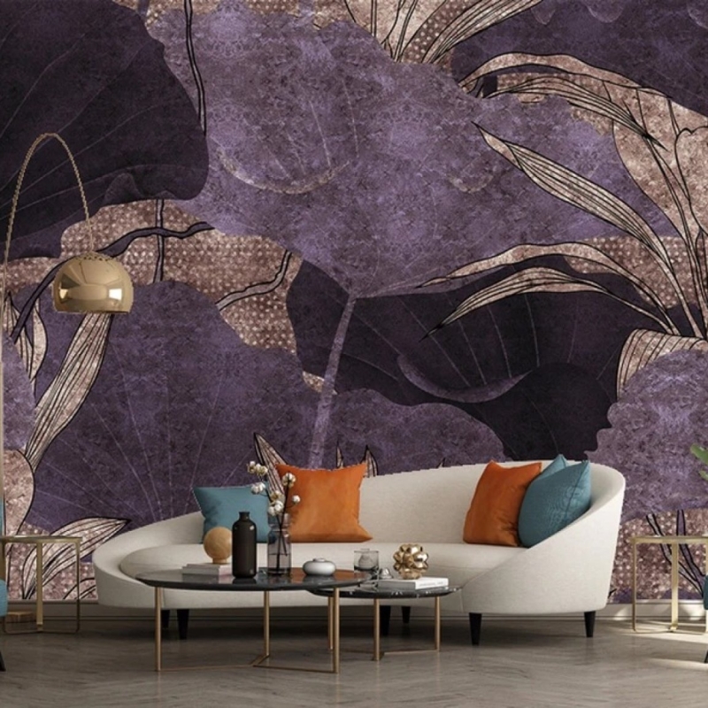 Purple Floral Wallpaper, Peel and stick floral, Floral Background, Removable wallpaper