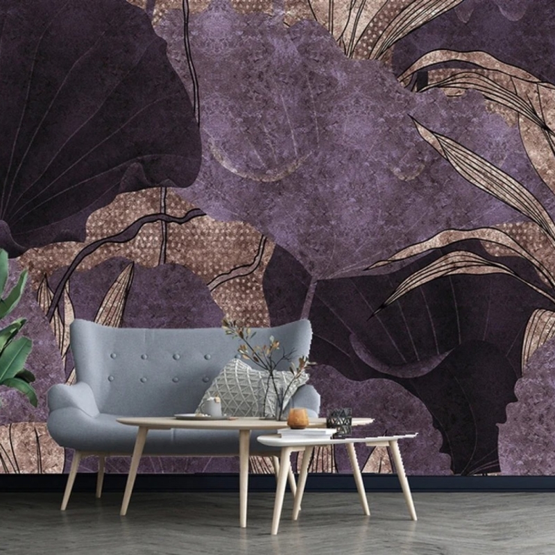 Purple Floral Wallpaper, Peel and stick floral, Floral Background, Removable wallpaper