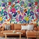 Colorful flowers and tropic leaves wallpaper, Adhesive Wallpaper, Wall mural, Removable, temporary wallpaper Peel & Stick