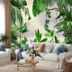 Large tropical rainforest wallpaper, Palm trees, peel and stick green tropical wallpaper, exotic rainforest wall mural