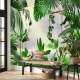 Large tropical rainforest wallpaper, Palm trees, peel and stick green tropical wallpaper, exotic rainforest wall mural
