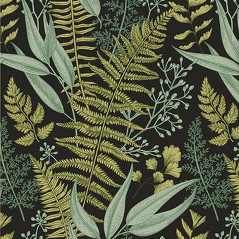 Dark Botanical Wallpaper Peel and Stick | Vintage Fern Leaves Wall Mural