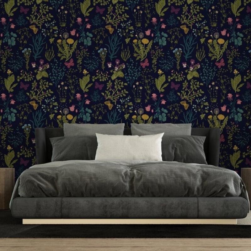 Vintage Removable Herbs Wallpaper | Peel and Stick Floral Wallpaper | Self Adhesive Rose Wallpaper | Vintage Wallpaper