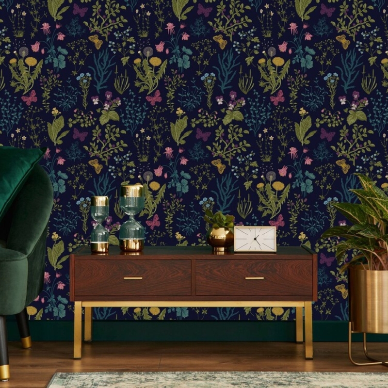 Vintage Removable Herbs Wallpaper | Peel and Stick Floral Wallpaper | Self Adhesive Rose Wallpaper | Vintage Wallpaper