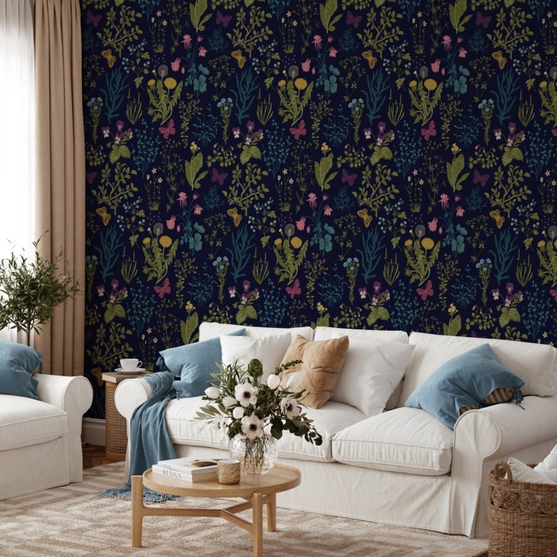 Vintage Removable Herbs Wallpaper | Peel and Stick Floral Wallpaper | Self Adhesive Rose Wallpaper | Vintage Wallpaper