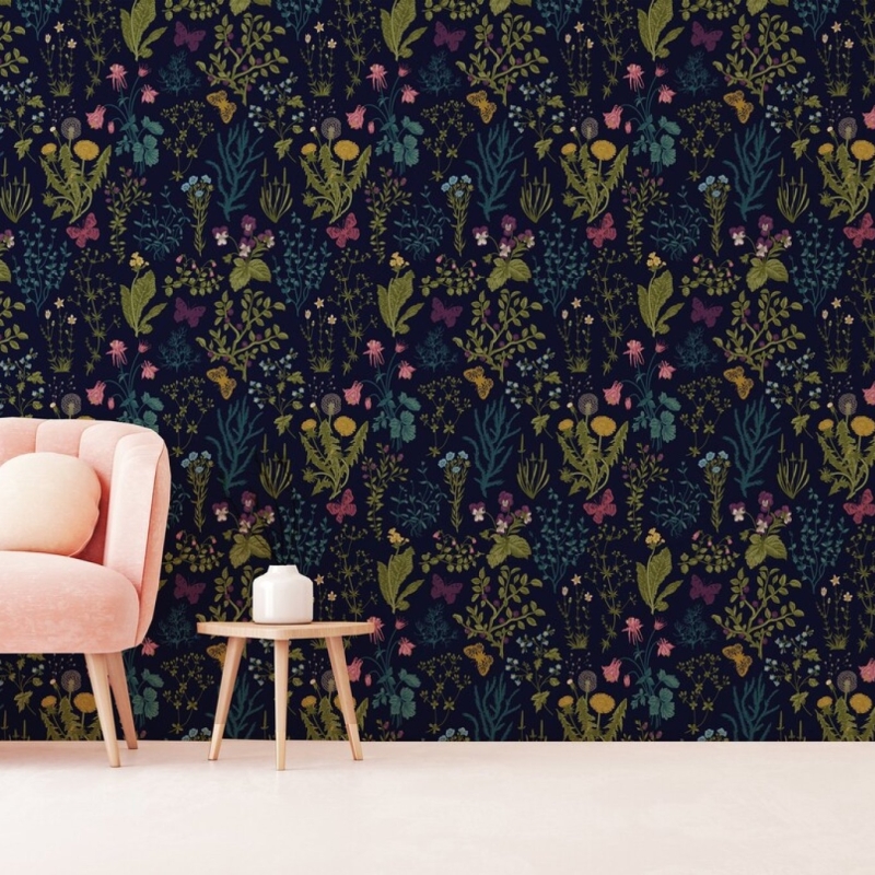 Vintage Removable Herbs Wallpaper | Peel and Stick Floral Wallpaper | Self Adhesive Rose Wallpaper | Vintage Wallpaper