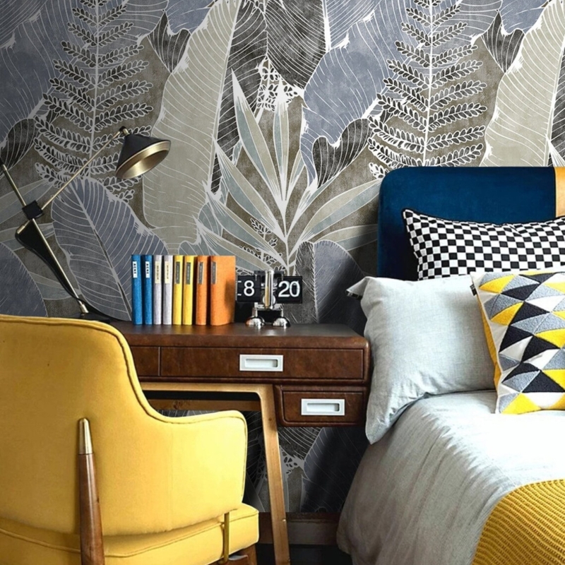 Tropical Leaves Peel and Stick Wallpaper | Leaf Wallpaper | Tropical Wallpaper | Leaf Home Decor | Beach House Decor