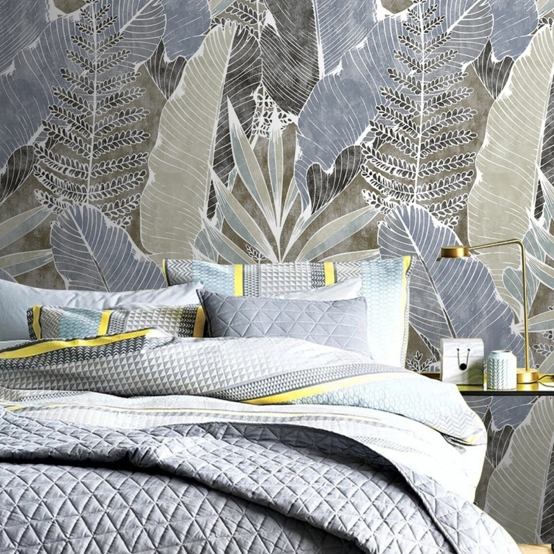 Tropical Leaves Peel and Stick Wallpaper | Leaf Wallpaper | Tropical Wallpaper | Leaf Home Decor | Beach House Decor