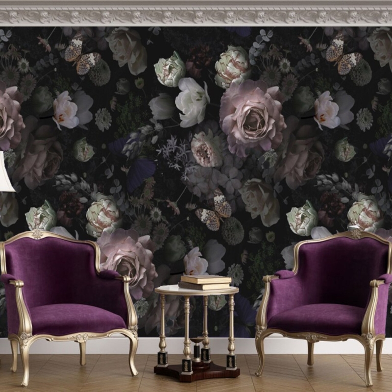 Dark peony mural wallpaper, floral, flowers Self Adhesive Wallpaper, Wall mural, Removable Wallpaper, temporary wallpaper Peel & Stick