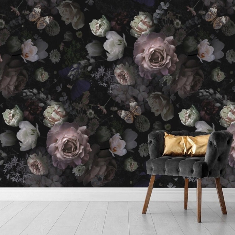 Dark peony mural wallpaper, floral, flowers Self Adhesive Wallpaper, Wall mural, Removable Wallpaper, temporary wallpaper Peel & Stick